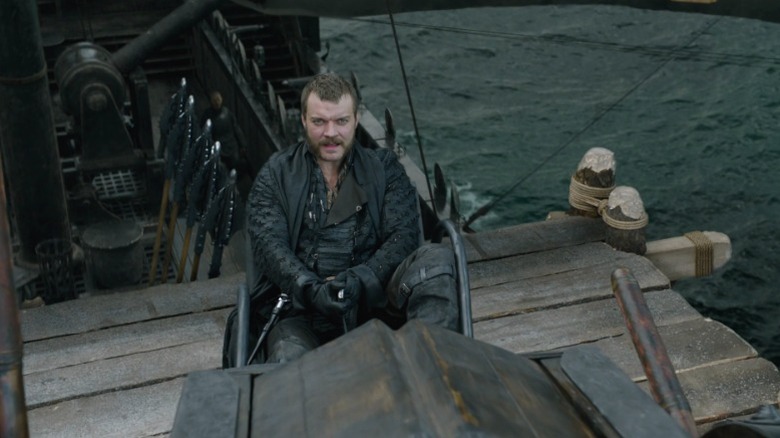 Euron sitting in the platform of the giant ballista on Game of Thrones S8E4