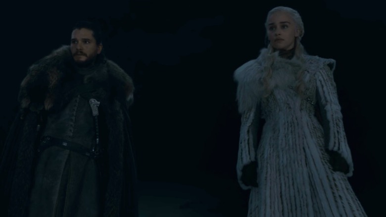 Jon and Daenerys standing next to each other on Game of Thrones S8E3