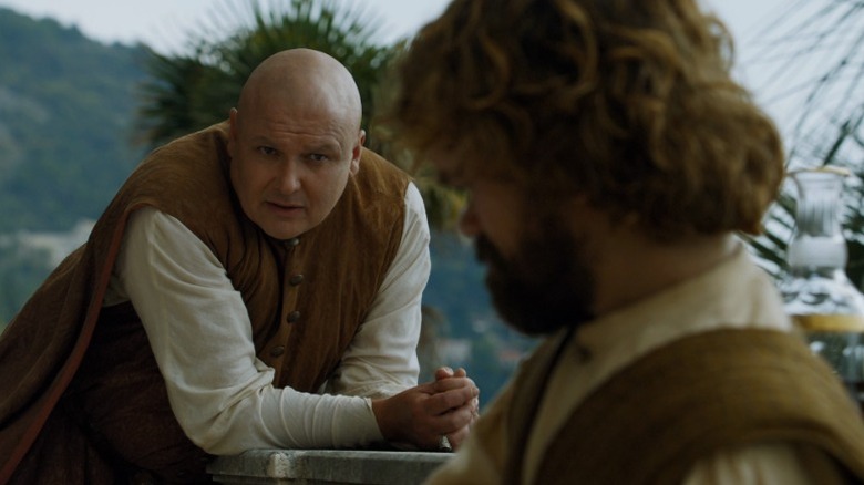 Varys talking to Tyrion on Game of Thrones S5E1