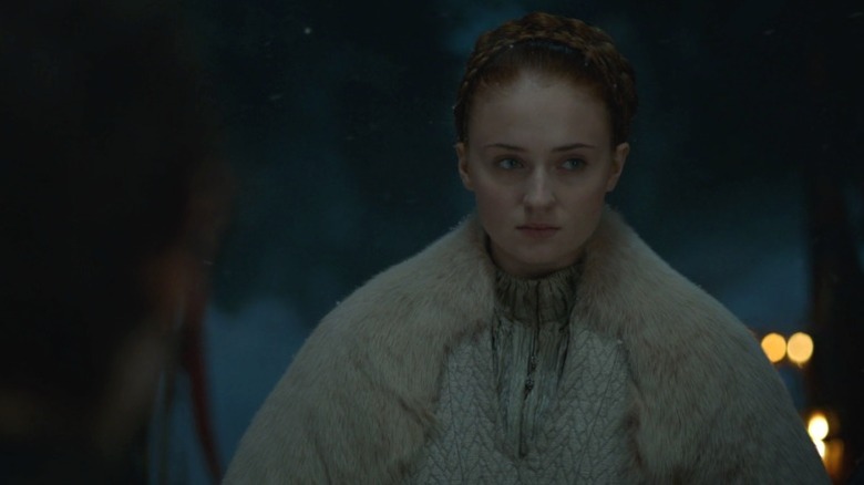 Sansa in Northern wedding clothes on Game of Thrones S5E6