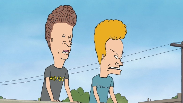 Butt-Head and Beavis looking over a wall on Beavis and Butt-Head S1E6