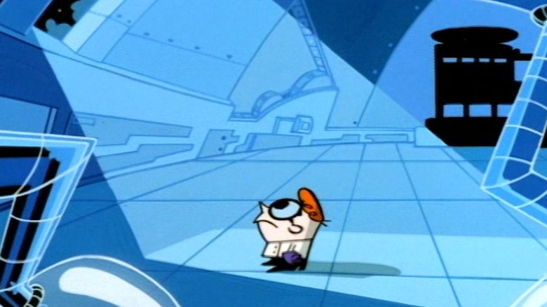 Dexter looking up through a window in his lab on Dexter's Laboratory S1E11