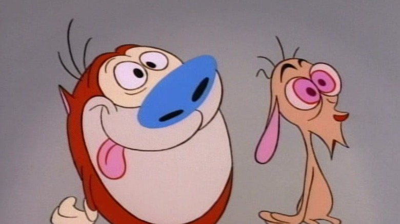 Stimpy and Ren standing side by side and looking up on The Ren & Stimpy Show S2E3