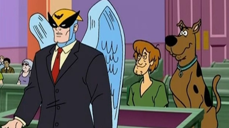 Harvey Birdman, Shaggy, and Scooby-Doo in a courtroom on "Harvey Birdman, Attorney At Law."