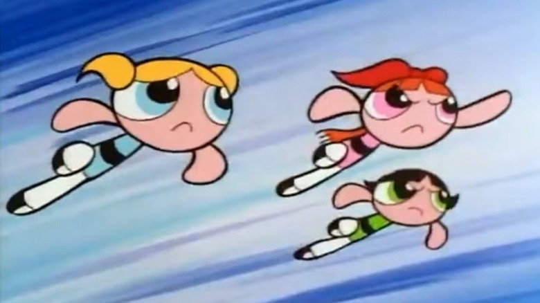 The Powerpuff Girls flying in formation on What a Cartoon! S1E1