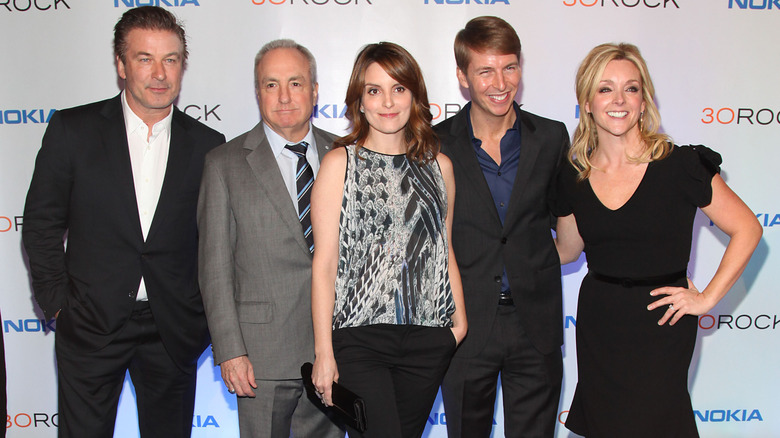 Alec Baldwin, Lorne Michaels, Tina Fey, Jack McBrayer, and Jane Krakowski smiling at event
