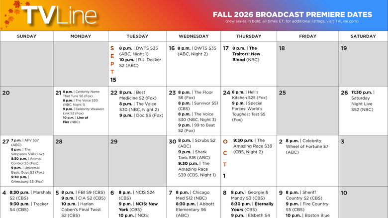 TVLine 2026 Fall TV Schedule