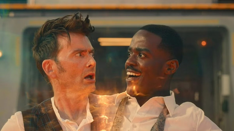 David Tennant as The Doctor fusing with Ncuti Gatwa as The Doctor in Doctor Who