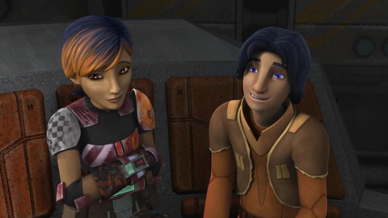 Sabine and Ezra sitting together and smiling in Star Wars: Rebels