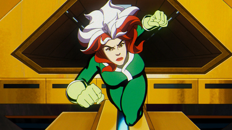 Rogue jumping with her fists raised in X-Men '97