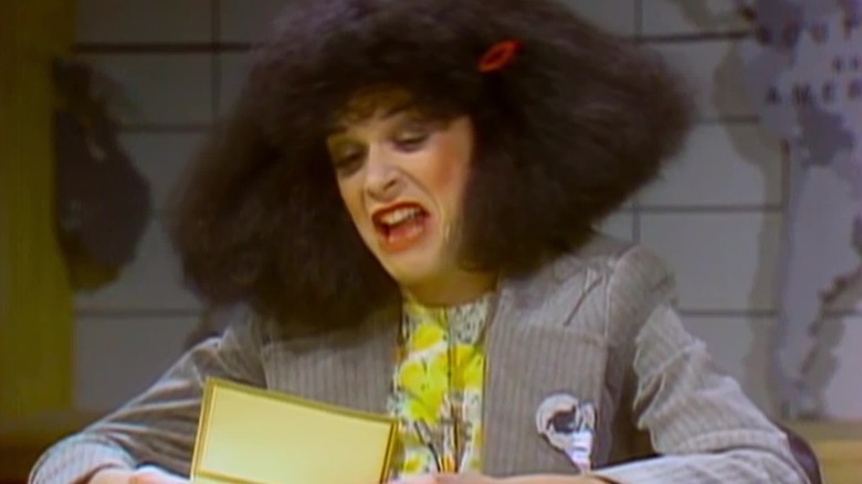 Gilda Radner as Roseanne Roseannadanna reading a letter during Weekend Update on SNL