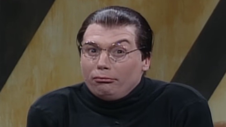 Mike Myers as Dieter from Sprockets looking at the camera on SNL