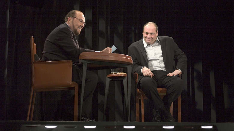 James Lipton and James Gandolfini sitting at a table together while taping an episode of Inside the Actors Studio