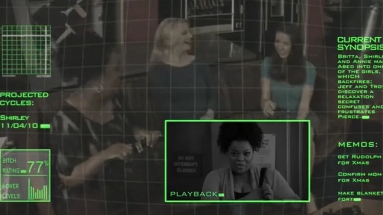 Shirley, Britta and Annie seen through Abed's RoboCop-inspired HUD in "Community" (2009)