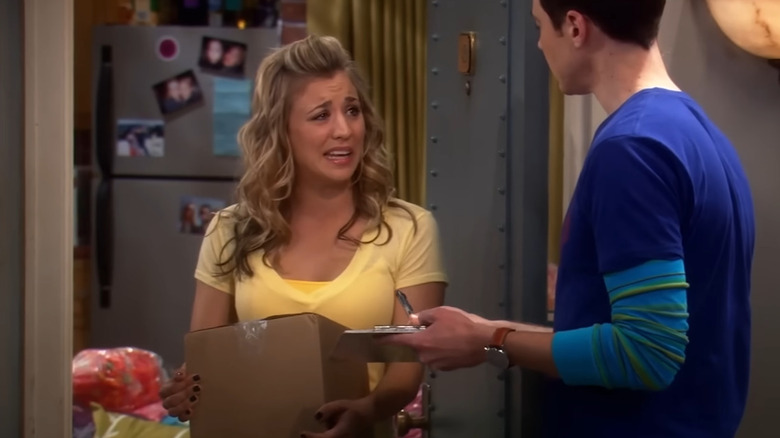 Penny talking to Sheldon Cooper in The Big Bang Theory