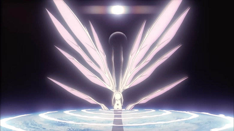 Wings sprouting from a glowing white figure in Neon Genesis Evangelion (1995)