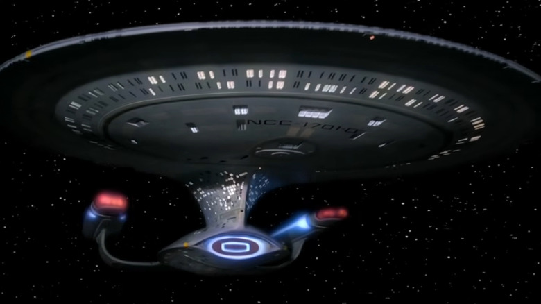 The Enterprise D soaring through space in the intro to Star Trek: The Next Generation (1987)