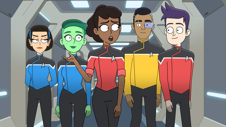 T'Lyn, Tendi, Mariner, Rutherford, and Boimler in "Star Trek: Lower Decks"