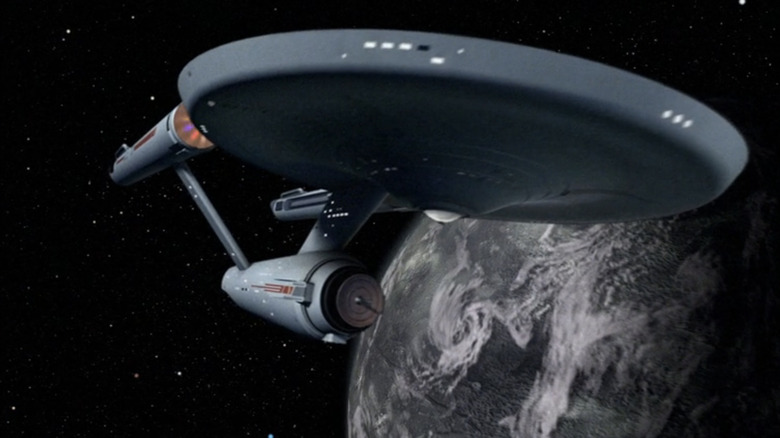 The Starship Enterprise exploring some strange new world in "Star Trek: The Original Series."