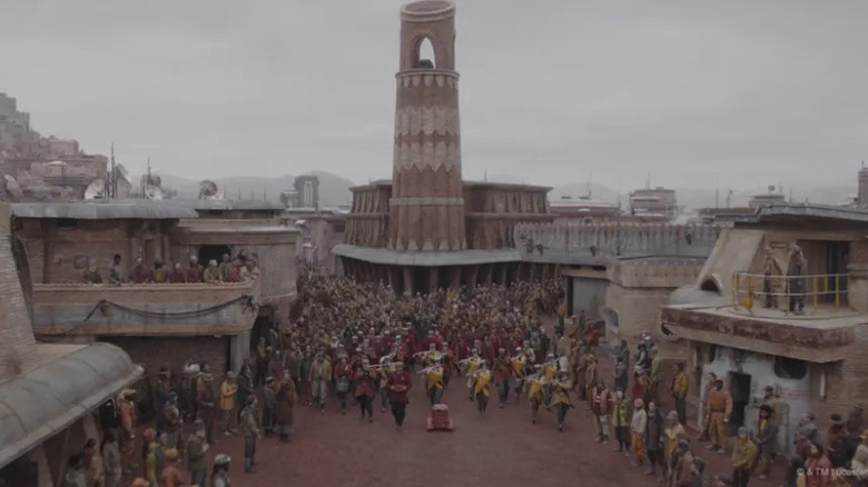 Maarva Andor's funeral procession in the town square on Ferrix on Andor.