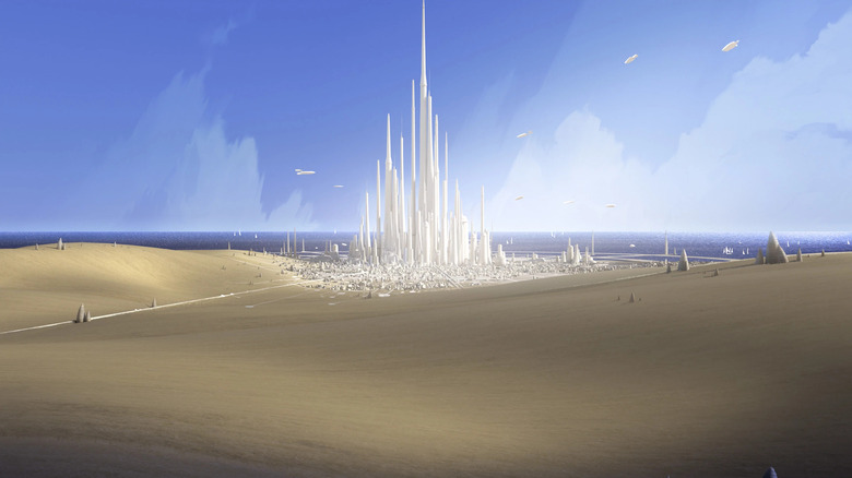Capital City on Lothal, as it appears after the fall of the Empire on the series finale of Star Wars: Rebels.