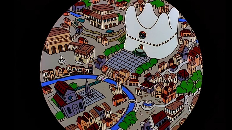 A tiny civilization, created around a tooth by Lisa, viewed through a microscope on The Simpsons.