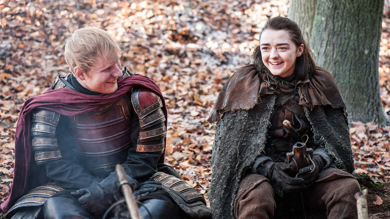 Arya Stark and Ed Sheeran laugh together in "Game of Thrones" (2011)