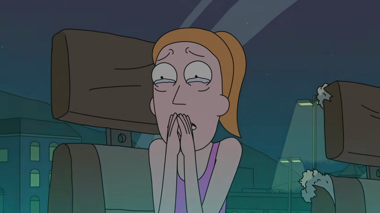 Summer trapped in Rick's murderous space car, crying