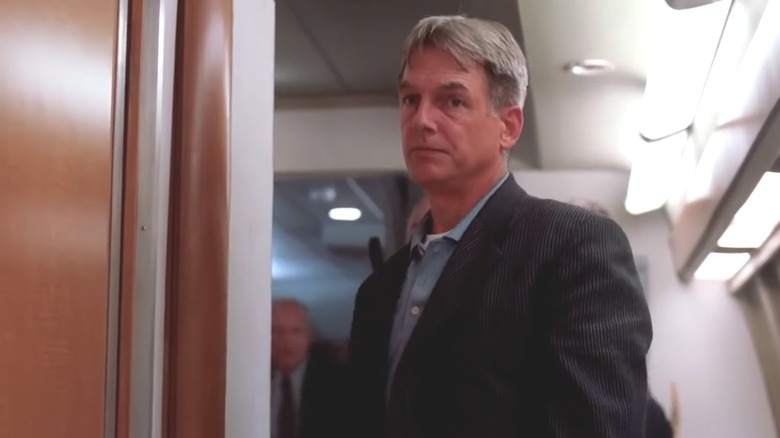 Agent Gibbs looking stern in the pilot episode of "NCIS."