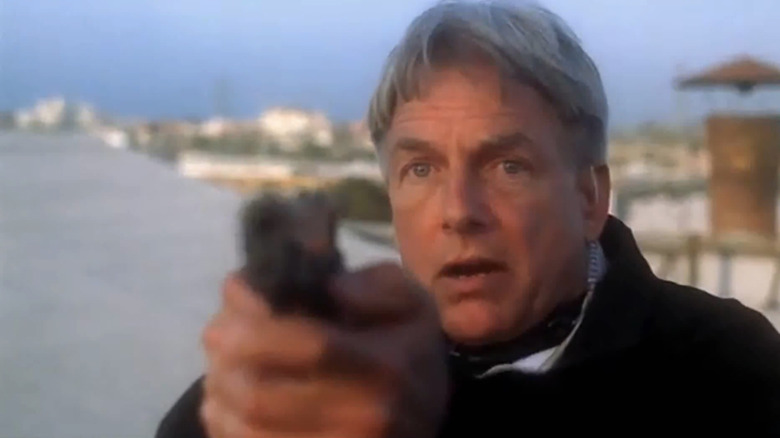 Gibbs holding up a gun on "NCIS."