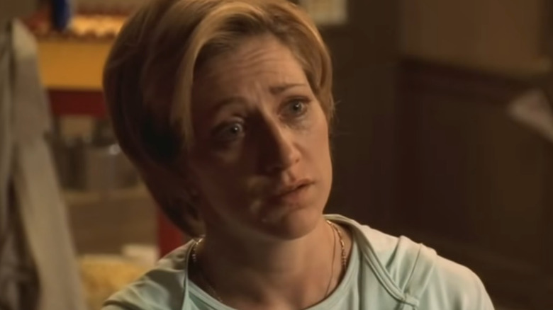 Carmela (Edie Falco) looking upset during the Sopranos episode Whitecaps