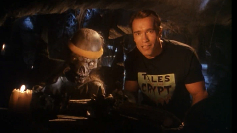 Arnold Schwarzenegger with the Crypt Keeper in Tales from the Crypt