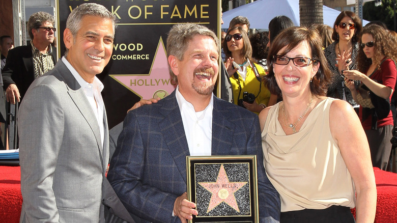 John Wells at his Hollywood Walk of Fame ceremony, alongside George Clooney and Allison Janney