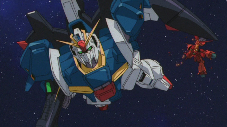 A Mobile Suit flying through space in Mobile Suit Zeta Gundam (1985)