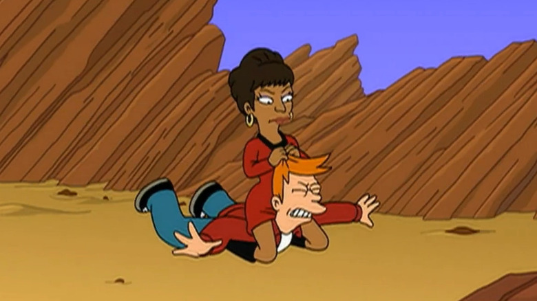 Lieutenant Uhura attacks Fry in "Futurama" (1999)