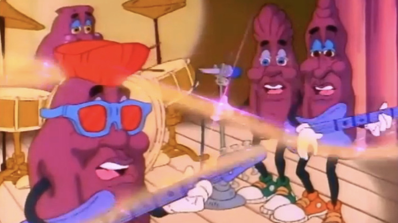 The California Raisins from the animated cartoon based on the claymation commercials.