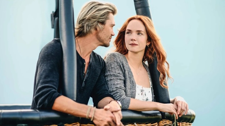 Maggie and Cal in a hot air baloon in "Sullivan's Crossing"