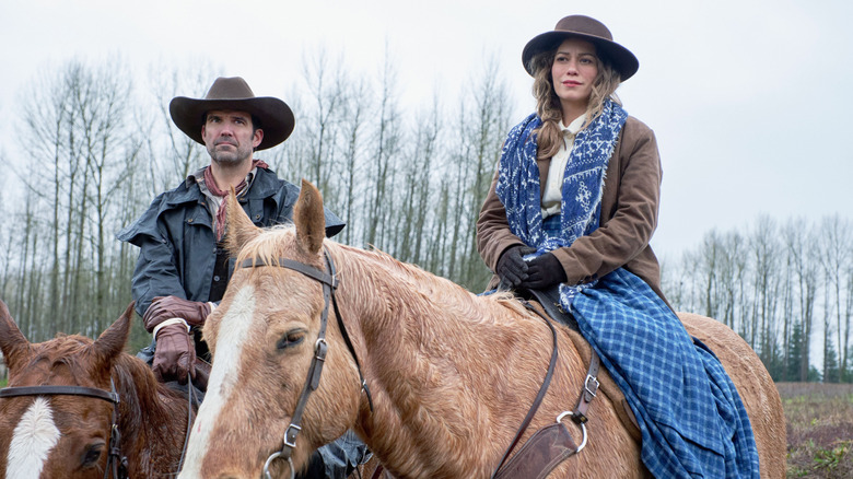 Tom and Rebecca on horseback in "Hope Valley: 1874"