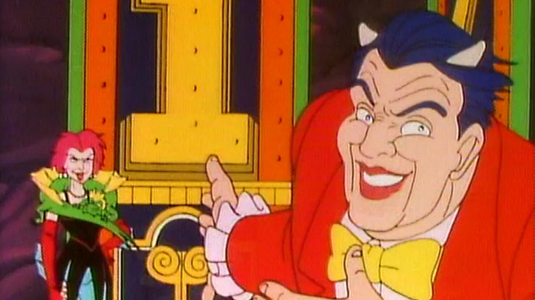 Şeytani Dyb Devlin, The Real Ghostbusters'ın bir bölümündeki şeytani oyun şovunda Bir Numaralı Kapı'yı işaret ediyor.