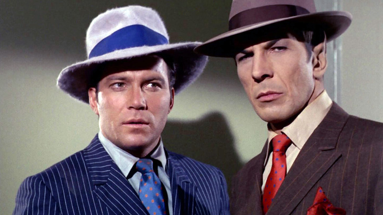 William Shatner as Kirk and Leonard Nimoy as Spock go undercover on a gangster planet in the original Star Trek