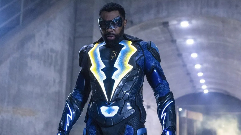 Cress Williams as Black Lightning, walking away from a tunnel in Black Lightning.