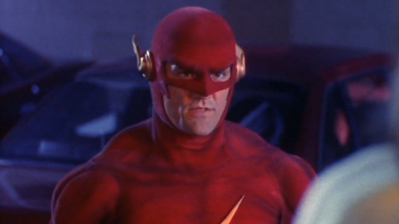 John Wesley Shipp as The Flash, talking to someone in The Flash.