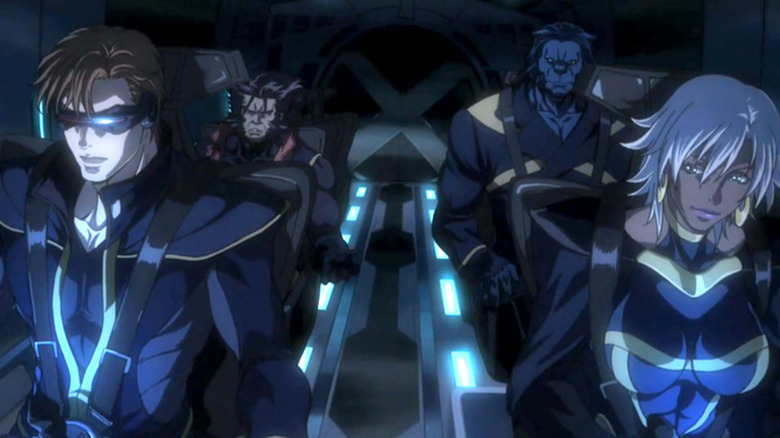 Cyclops, Wolverine, Beast and Storm all sit aboard the Blackbird