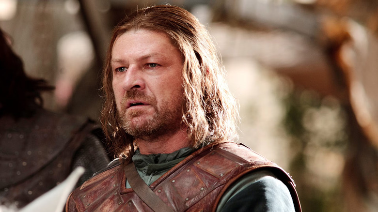 Sean Bean as Ned Stark looks worried on Game of Thrones
