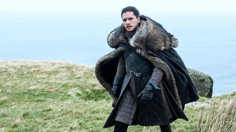 Kit Harington as Jon Snow looks worried in Game of Thrones