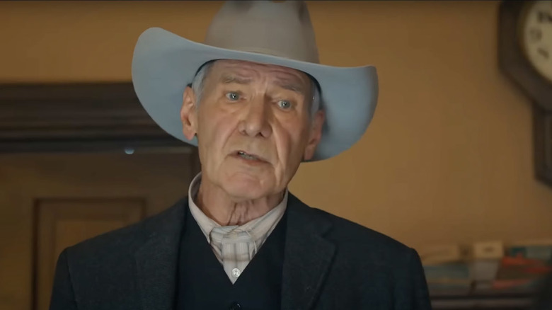 Harrison Ford as Jacob Dutton frowns on 1923
