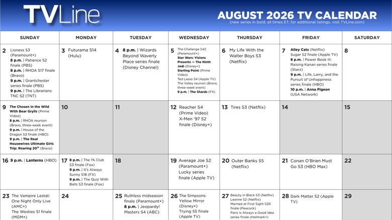 TVLine August 2026 TV Calendar