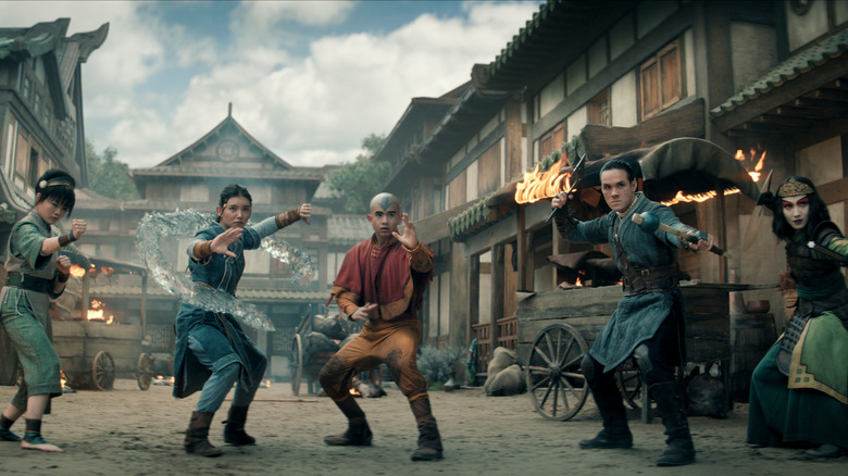Toph, Katara, Aang, Sokka, and Suki on Avatar The Last Airbender
