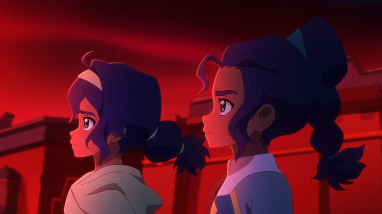 Pavi and Nisha staring up into the sky in "Avatar: Seven Havens"