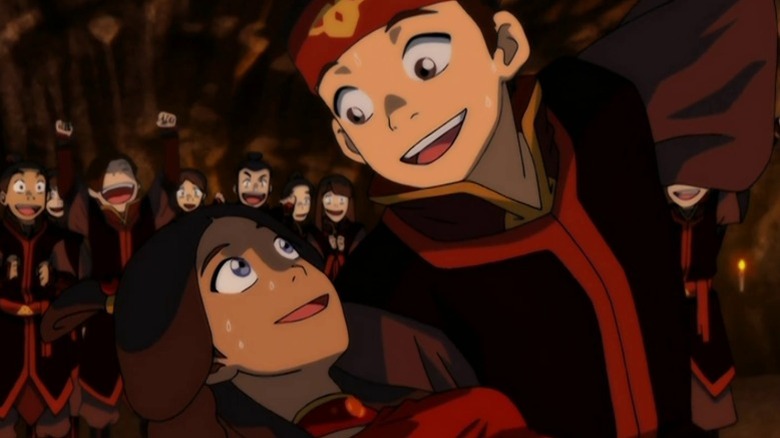 Aang dipping Katara during a dance on Avatar: The Last Airbender S3E2